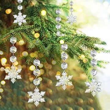 Jishi 30pk Snowflake Crystal Christmas Ornaments for Tree Decorations, Hanging Clear Acrylic Snowflake Ornaments for Christmas Tree Indoor Home Decor, Snow Flake Stars Winter Wonderland Party Supplies