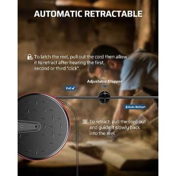 DEWENWILS 30 Ft Retractable Extension Cord Reel, Ceiling or Wall Mount 16/3 Gauge SJTW Power Cord wi...