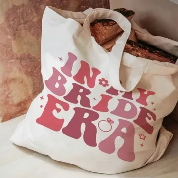 OTOUO Pink Bridal Canvas Tote Bag Elegant Bride Gift