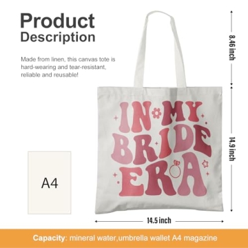 OTOUO Pink Bridal Canvas Tote Bag Elegant Bride Gift