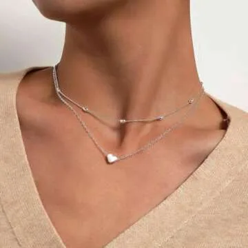 Tgirls Layered Heart Choker Necklace Silver Heart Pendant Necklaces Ball Collar Jewelry for Women