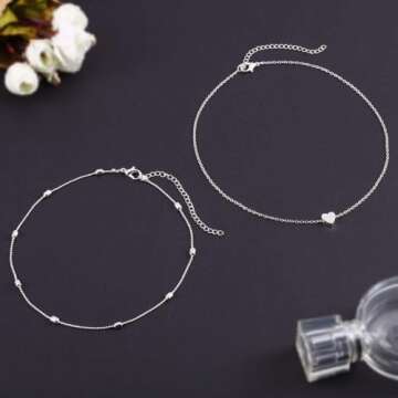 Tgirls Layered Heart Choker Necklace Silver Heart Pendant Necklaces Ball Collar Jewelry for Women