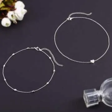 Tgirls Layered Heart Choker Necklace Silver Heart Pendant Necklaces Ball Collar Jewelry for Women