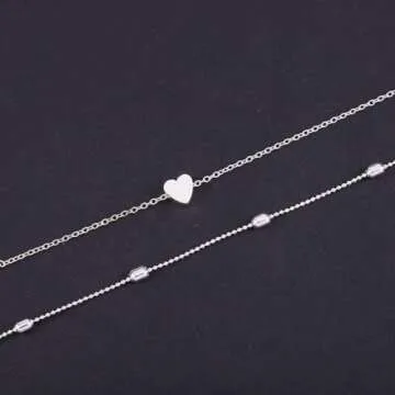 Tgirls Layered Heart Choker Necklace Silver Heart Pendant Necklaces Ball Collar Jewelry for Women