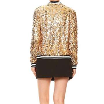 Anna-Kaci Womens Sequin Jacket Bomber Coat 1989 Slitter Outfit For Concert Party, Gold, Small