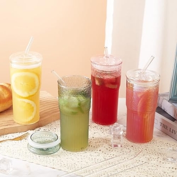 GOSCHE 20oz Glass Cups with Straws for Iced Drinks