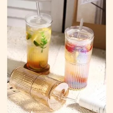 GOSCHE 20oz Glass Cups with Straws for Iced Drinks