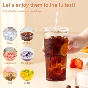 GOSCHE 20oz Glass Cups with Straws for Iced Drinks