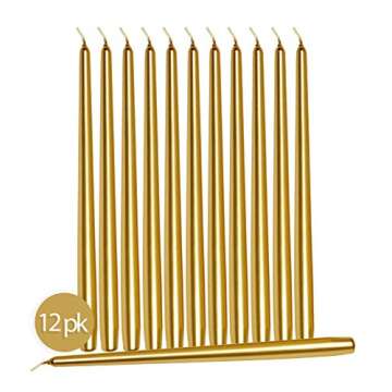 Hyoola Tall Taper Candles - 10 Inch Metallic Gold Dripless, Unscented Dinner Candle - Paraffin Wax w...