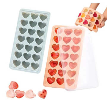 2 Pack Heart-Shaped Ice Cube Trays - 42 Holes Silicone Heart Ice Cube Tray with Lid, BPA Free and Di...