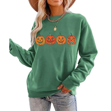 CM C&M WODRO Pumpkin Face Halloween Sweatshirts Women Fall Long Sleeve Crewneck Loose Fit Pullover T...