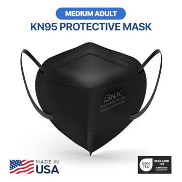 AccuMed BNX KN95 Face Mask Made in USA, KN95 Mask Disposable Particulate Protective Mask, GB2626-2019, Protection Against Dust, Pollen and Haze (20 pcs) (Earloop) (Model: E95M) Black