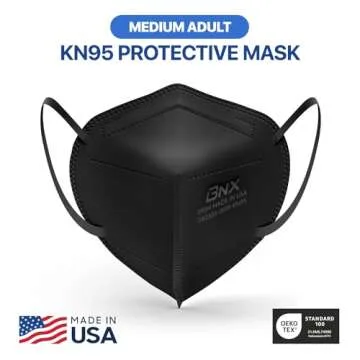 AccuMed BNX KN95 Face Mask Made in USA, KN95 Mask Disposable Particulate Protective Mask, GB2626-2019, Protection Against Dust, Pollen and Haze (20 pcs) (Earloop) (Model: E95M) Black