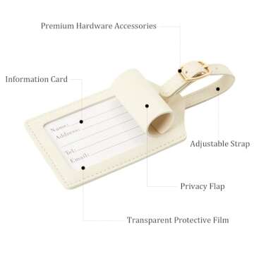 Initial Luggage Tag, PU Leather Luggage Tag, Embroidered Luggage Tag, Letter Luggage Tag, Monogrammed Luggage Tag, Luggage Tag for Baggage Bag Suitcase (M, White Leather+Pink Letter)