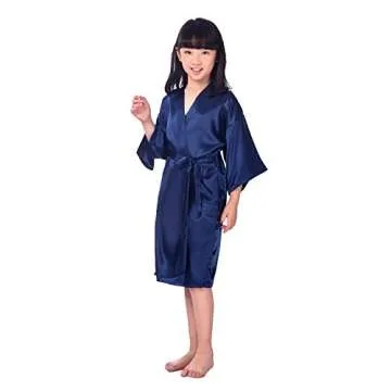 Fantasy Goods Kids Birthday Squad Girl Queen Robes Soft Satin Pure Color Kimono Bathrobes for Spa Wedding Birthday Party