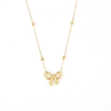 SUNNYOUTH Golden Bow Necklace for Women Bowknot Choker Necklace 14K Gold Plated Ribbon Choker Neckla...