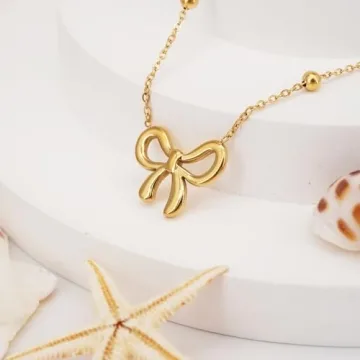 SUNNYOUTH Golden Bow Necklace for Women Bowknot Choker Necklace 14K Gold Plated Ribbon Choker Necklaces Fashion Jewelry Gifts (bow necklace 4)