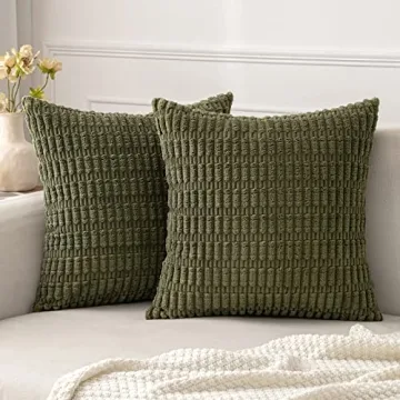 MIULEE Pack of 2 Corduroy Decorative Throw Pillow Covers 18x18 Inch Soft Boho Striped Pillow Covers