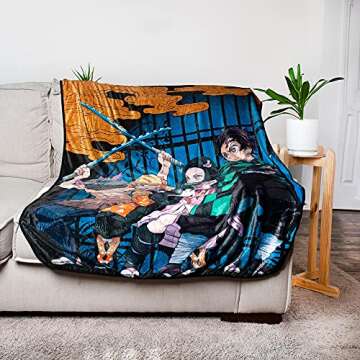 Surreal Entertainment Demon Slayer Oversized Plush Throw Blanket - Cozy Sherpa Cover for Sofa, Bed - Super Soft Fleece Blanket - Official Anime Manga Collectible - 45 x 60 Inches