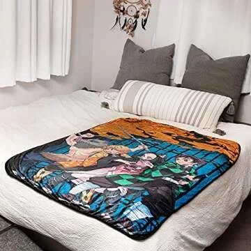 Surreal Entertainment Demon Slayer Oversized Plush Throw Blanket - Cozy Sherpa Cover for Sofa, Bed - Super Soft Fleece Blanket - Official Anime Manga Collectible - 45 x 60 Inches