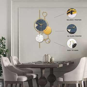 YIJIDECOR Large Wall Clock Decor Silent Metal Wall Clocks Battery Operated Modern Marble Patterned Glass Home Decoration for Living Room,Bedroom,Office