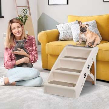 Pet Dog Stairs Foldable Nonslip Dog Steps for Small Pet Dogs Cats at Home and Vehicle Dog Ramp Ladde...