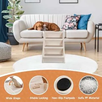 Pet Dog Stairs Foldable Nonslip Dog Steps for Small Pet Dogs Cats at Home and Vehicle Dog Ramp Ladder for High Beds Sofa (Tan)