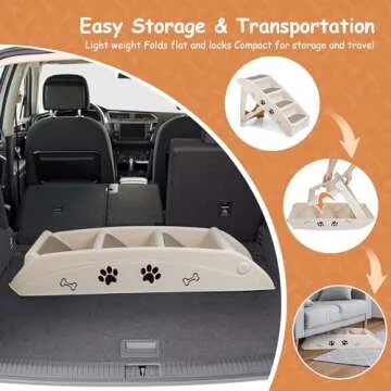 Pet Dog Stairs Foldable Nonslip Dog Steps for Small Pet Dogs Cats at Home and Vehicle Dog Ramp Ladder for High Beds Sofa (Tan)