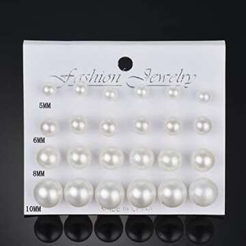 Elegant Pearl Stud Earrings Set for Women - 12 Pairs