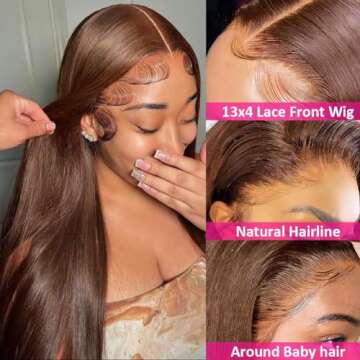 Hermosa 13x4 Brown Lace Front Wigs Human Hair with Baby Hair 180 Density Hd Straight Lace Frontal Human Hair Wigs Pre Plucked Hairline 4# Brown Wig 24 Inch