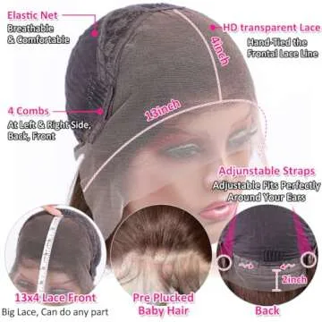 Hermosa 13x4 Brown Lace Front Wigs Human Hair with Baby Hair 180 Density Hd Straight Lace Frontal Human Hair Wigs Pre Plucked Hairline 4# Brown Wig 24 Inch