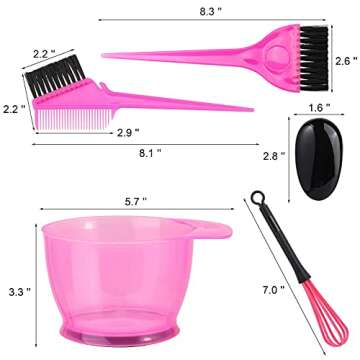 LoveBB 10 Pcs Professional Hair Coloring Dyeing Kit for Salon and Home, Mixing Bowl, Dye Color Brush, Ear Caps, Dye Mixer (Pink)