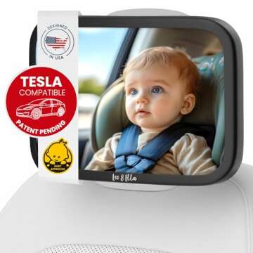 Leo and Ella Tesla Fixed Headrest Baby Car Mirror - Extra Large, Shatterproof, Adjustable Safety mou...