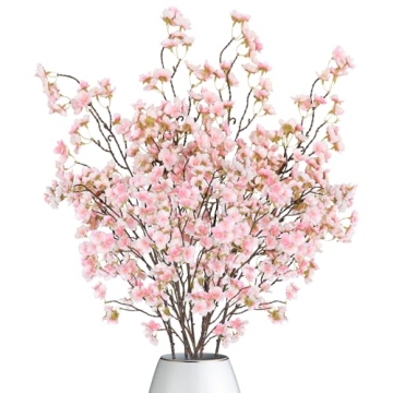 Dremisland 4Pack Artificial Cherry Blossom Flowers 39.3in Faux Cherry Blossom Branches Cherry Blosso...