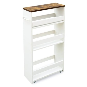 TEAMIX 4 Tier White Slim Storage Cart with Handle for Small Spaces