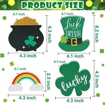St. Patrick's Day Tiered Tray Signs Gold Pot Shamrock Hat Rainbow 4pcs Wood Sign Decoration Freestanding Irish Lucky Theme Table Centerpiece