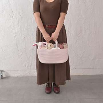 Baby Diaper Caddy Organizer for Girl Boy Rope Nursery Storage Bin Basket Portable Holder Tote Bag fo...