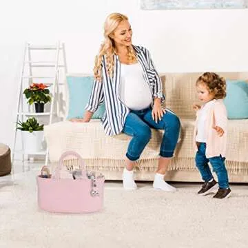 Baby Diaper Caddy Organizer for Girl Boy Rope Nursery Storage Bin Basket Portable Holder Tote Bag for Changing Table Car Travel Baby Shower Gifts Newborn Essentials Registry Must Have Items Pink
