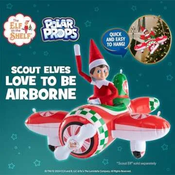 The Elf on the Shelf Polar Props Peppermint Plane Ride - Official Plane for Your Scout Elves - Includes Inflatable Plane and Cable