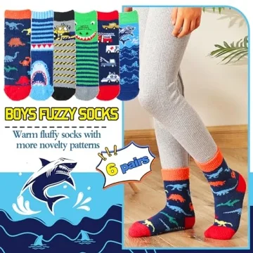 Welwoos Fuzzy Slipper Socks for Boys - Warm & Non-Slip