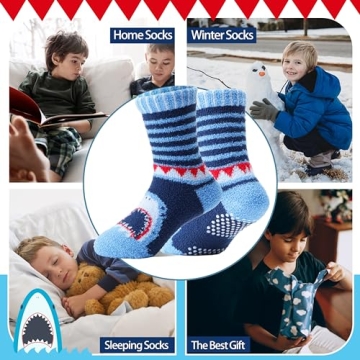 Welwoos Fuzzy Slipper Socks for Boys - Warm & Non-Slip
