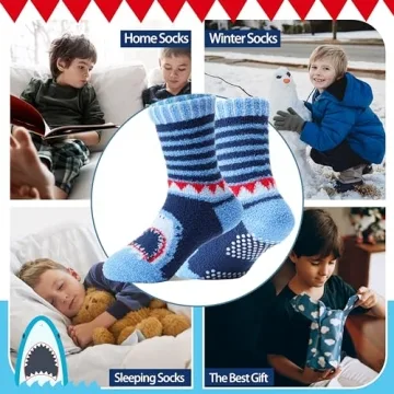 Welwoos Fuzzy Slipper Socks for Boys - Warm & Non-Slip