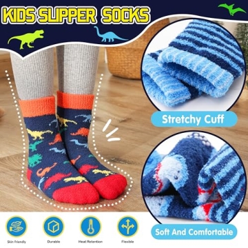 Welwoos Fuzzy Slipper Socks for Boys - Warm & Non-Slip