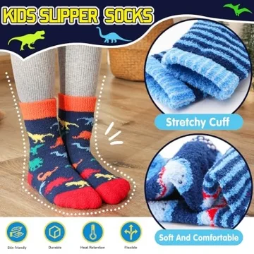 Welwoos Fuzzy Slipper Socks for Boys - Warm & Non-Slip