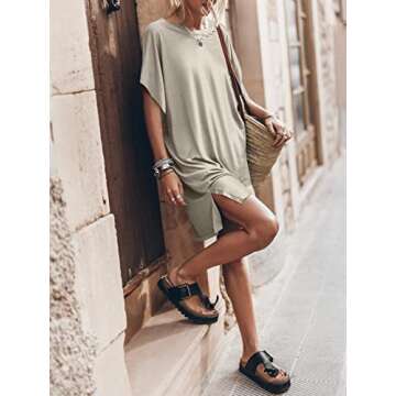 ANRABESS Women’s Summer Short Sleeve T-Shirt Dress Casual Loose Oversized Slit Mini Tee Dress Beach Cover Up Tunic 2024 Fashion Cute Boyfriend Tops Light Gray Small