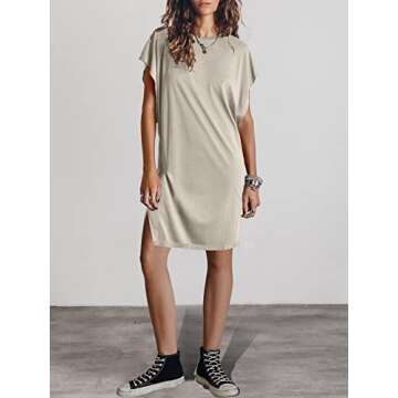ANRABESS Women’s Summer Short Sleeve T-Shirt Dress Casual Loose Oversized Slit Mini Tee Dress Beach Cover Up Tunic 2024 Fashion Cute Boyfriend Tops Light Gray Small