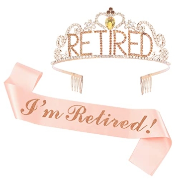 JETKONG Retirement Party Decorations - Rose Gold Tiara & Sash Set