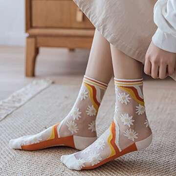 Dierjueyers Womens Sheer Socks Fashion Floral Summer Transparent Thin Mesh Lace