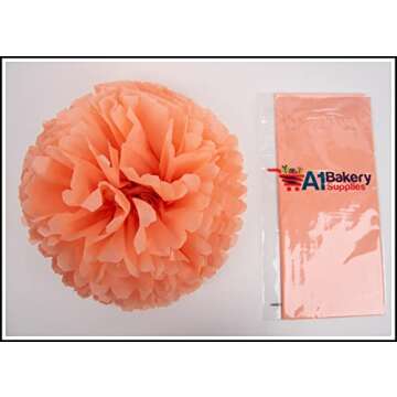 Peach Tissue Paper 15 Inch X 20 Inch - 100 Sheets Premium Tissue Paper A1 bakery supplies Made in US...