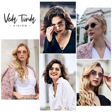 Veda Tinda Vision Light Pink Sunglasses For Women Oval Trendy Retro 70s 90s Rave Festival Tinted Vintage Polarized Metal Frame Gold Shades Womens Accessories UV400 Protection with Glasses Chain C15S06